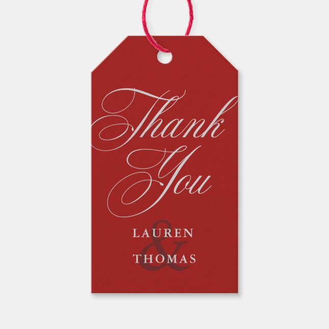 Elegant Red Danke mit Silver Calligraphy Text Geschenkanhänger (Vorderseite)