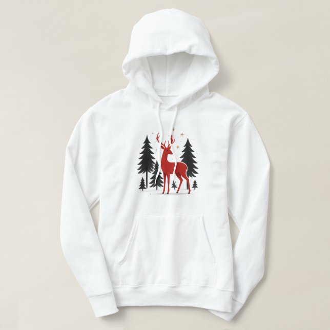 Elegant Red Deer Christmas Hoodie – Minimal Winter (Design vorne)