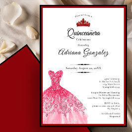 Elegant red dress 15th birthday Quinceanera Einladung
