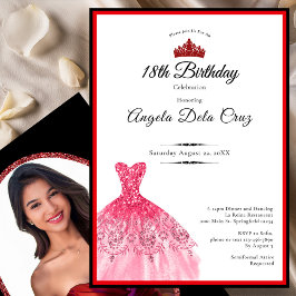 Elegant red dress 18th birthday debut einladung