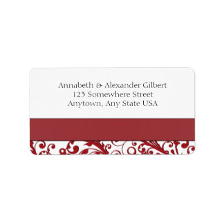 Elegant Red Floral Adressaufkleber