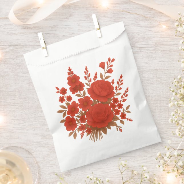 Elegant Red Floral Bouquet with Roses Romantic Geschenktütchen (Ausgeschnitten)