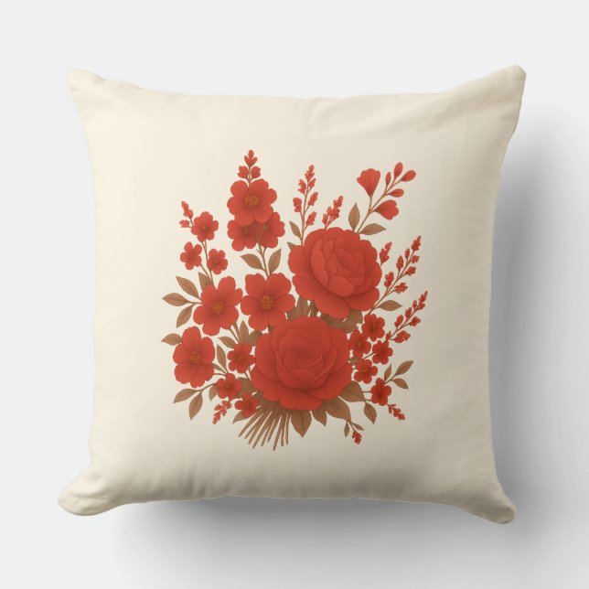 Elegant Red Floral Bouquet with Roses Romantic Kissen (Vorderseite)