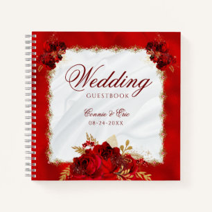 Elegant Red Floral Budget Wedding Gästebuch Notizbuch