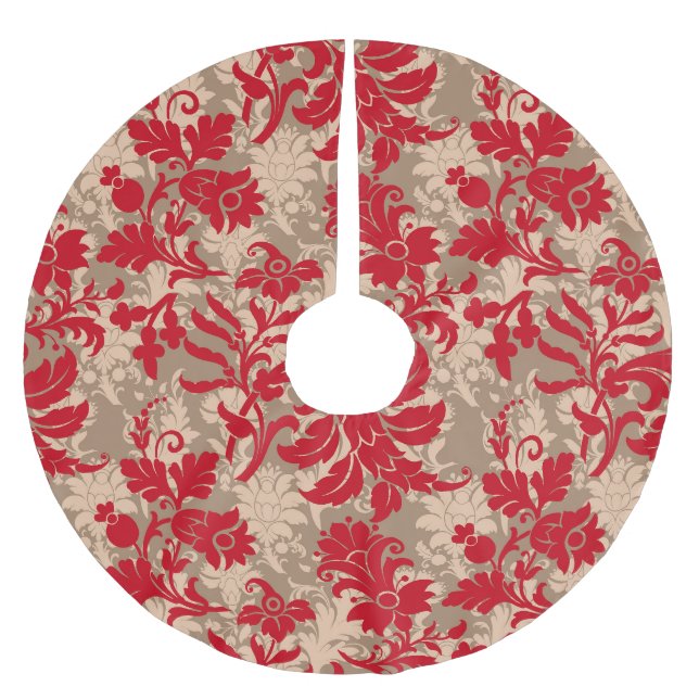 Elegant Red Floral Christmas Polyester Weihnachtsbaumdecke (Vorderseite)