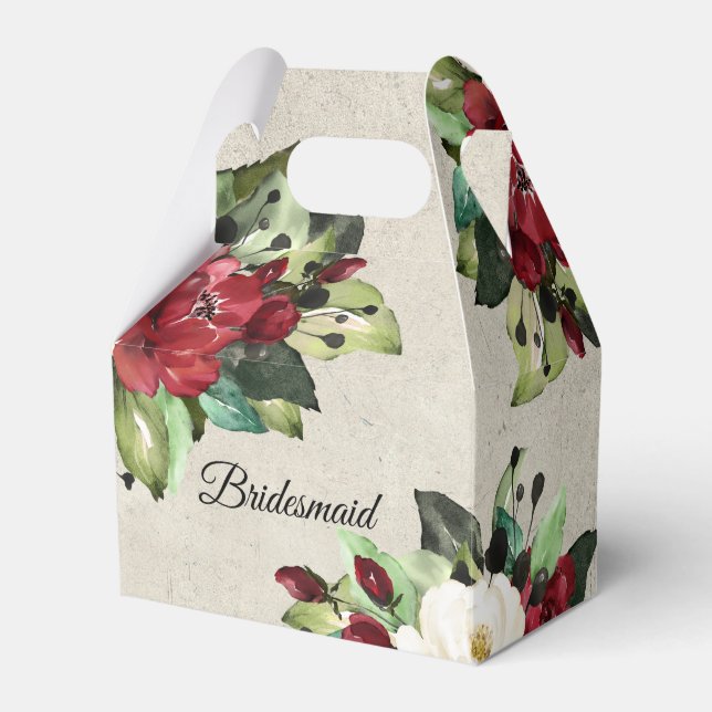 Elegant Red Floral Grunge Wedding Bridesmaid Geschenkschachtel (Vorderseite)