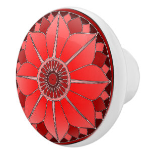Elegant Red Floral Lotus Mandala Keramikknauf