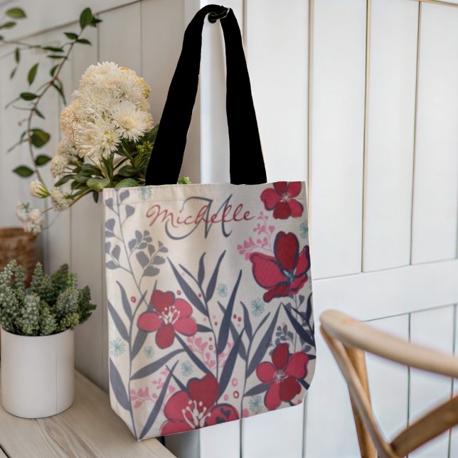 Elegant Red Floral Monogram Tasche (Von Creator hochgeladen)