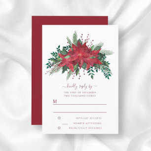 Elegant Red Floral Poinsettia Christmas Wedding RSVP Karte