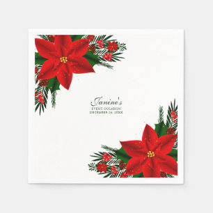 Elegant Red Floral Poinsettia Pine Greenerity Blät Serviette