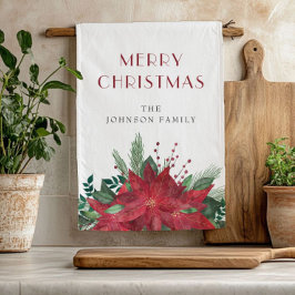 Elegant Red Floral Poinsettia Weihnachten Geschirrtuch