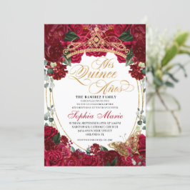 Elegant Red Floral Quinceanera Birthday Einladung
