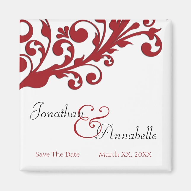 Elegant Red Floral Save the Date Magnet (Vorne)