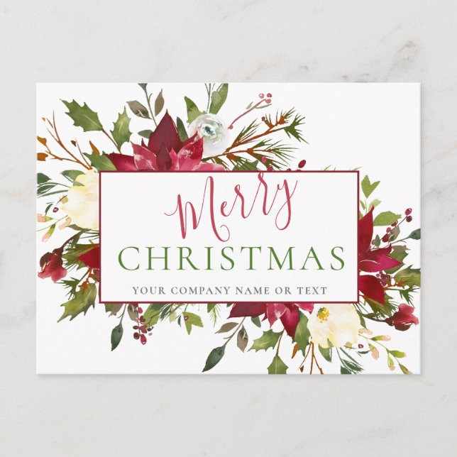 Elegant Red Floral Typografy Company Weihnachten (Vorderseite)