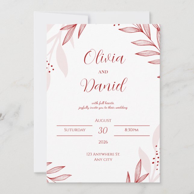 Elegant Red Floral Wedding Invitation (Devant)