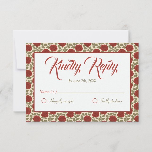 Elegant Red Floral Wedding RSVP Karte (Vorderseite)