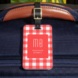 Elegant Red Gingham Monogram Gepäckanhänger