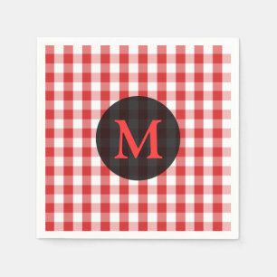 Elegant Red Gingham Pattern Personalisiert Monogra Serviette