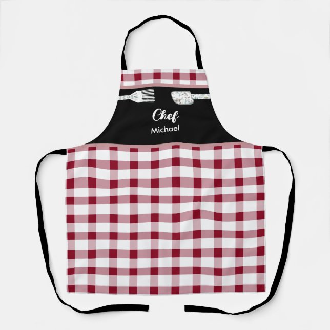 Elegant Red Gingham Schürze | Weihnachtsgeschenkid (Vorderseite)