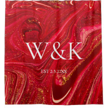 Elegant Red Glitter Initial Wedding Couple 