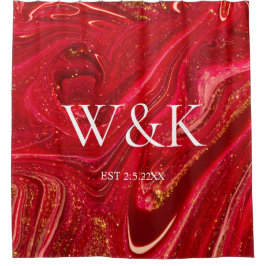 Elegant Red Glitter Initial Wedding Couple  Duschvorhang