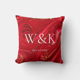 Elegant Red Glitter Initial Wedding Couple  Kissen