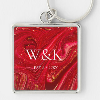 Elegant Red Glitter Initial Wedding Couple  Schlüsselanhänger
