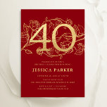Elegant Red Gold 40. Geburtstag Einladung<br><div class="desc">Elegantes Rot Gold 40. Geburtstag Party Einladung. Individuell anpassbares modernes feminines Design mit Rose botanischen Akzenten und Imitaten Glitzer Gold. Einfache florale Einladungskarte perfekt für eine stilvolle Damenfeier. Personalisieren Sie Ihre persönlichen Daten. Gedruckte Zazzle Einladungen oder Sofortdownload digitalen druckbaren Vorlage.</div>