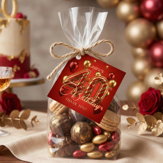 Elegant Red Gold Balloons 40th Birthday Thank You Geschenkanhänger