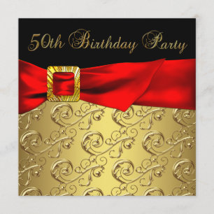 Elegant Red Gold Black Womans 50. Geburtstagsparty Einladung