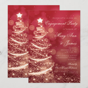 Elegant Red & Gold Christmas Engagement Party Einladung