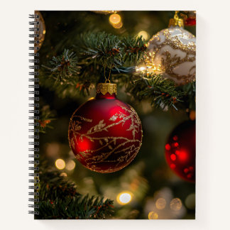 Elegant Red Gold Christmas Holiday Tree Notizbuch