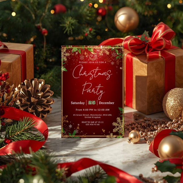 Elegant, Red & Gold, Christmas Party Invitation Einladung (Von Creator hochgeladen)