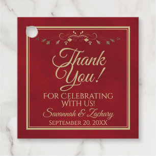 Elegant Red & Gold Filigree Wedding Vielen Dank Geschenkanhänger