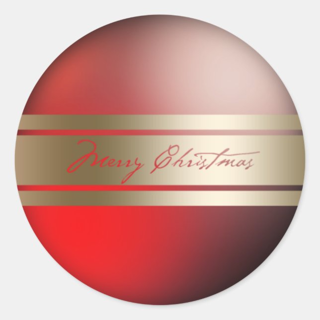 Elegant Red Gold Frohe Weihnachtskleber Runder Aufkleber (Vorderseite)