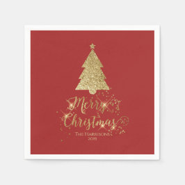 Elegant Red Gold Frohe Weihnachtssparkle Serviette