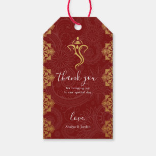Elegant Red & Gold Ganesha & Mehndi Hindu Wedding Geschenkanhänger