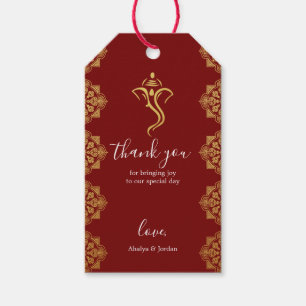 Elegant Red & Gold Ganesha & Mehndi Hindu Wedding Geschenkanhänger