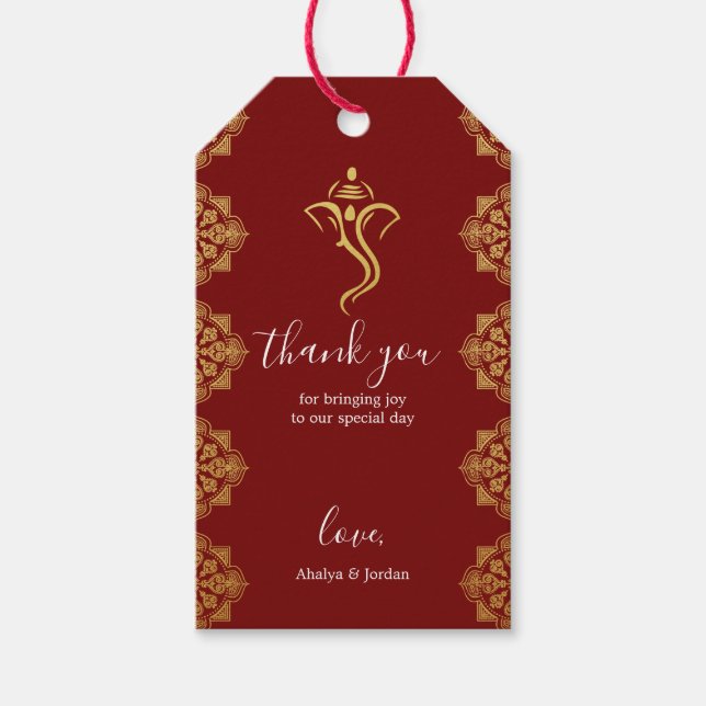 Elegant Red & Gold Ganesha & Mehndi Hindu Wedding Geschenkanhänger (Vorderseite)