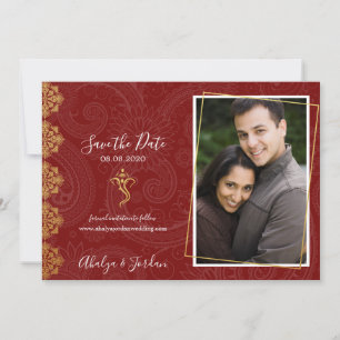 Elegant Red & Gold Ganesha & Mehndi Save The Date