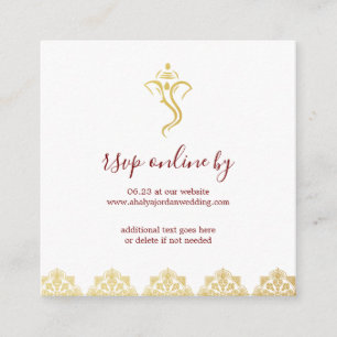 Elegant Red & Gold Ganesha & Mehndi Wedding RSVP Begleitkarte