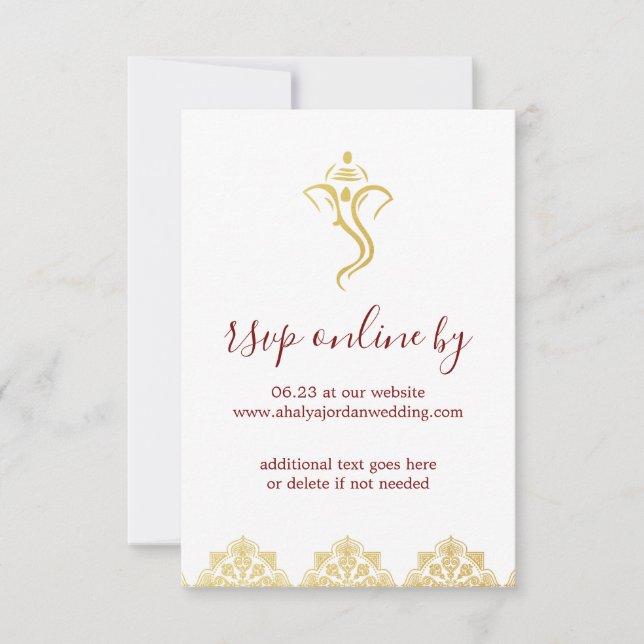 Elegant Red & Gold Ganesha & Mehndi Wedding RSVP Einladung (Vorderseite)