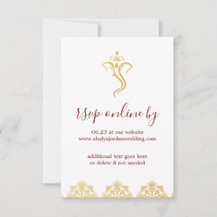 Elegant Red & Gold Ganesha & Mehndi Wedding RSVP Einladung