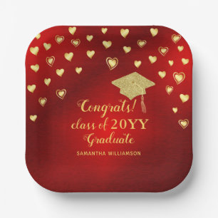 Elegant Red Gold Glückwunschs Class of 2023 Gradua Pappteller