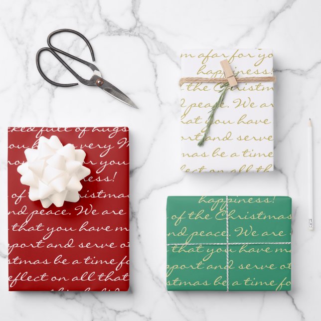 Elegant Red Gold Green Calligraphy Frohe Weihnacht Geschenkpapier Set (Vorderseite)