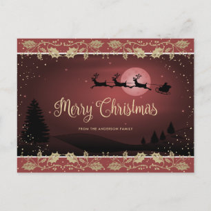 Elegant Red Gold Holly Snow Frohe Weihnachten