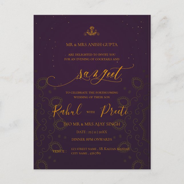 Elegant Red Gold Mandala Indian Wedding Sangeet Postkarte (Vorderseite)