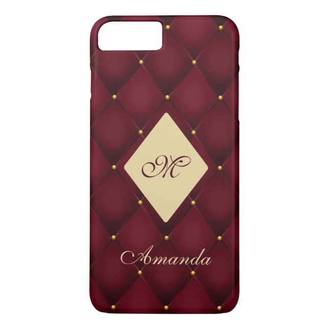 Elegant Red Gold Monogram Tufted Case-Mate iPhone Hülle (Rückseite)