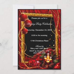 Elégant Red Gold Noël Party Invitation