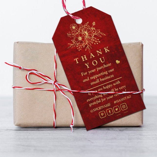 Elegant Red Gold Scratch Blumenwettbewerb Vielen D Geschenkanhänger (For the ones who love a dramatic touch #Christmas #holiday #zazzlemade #royalred #scratch #gifttag)